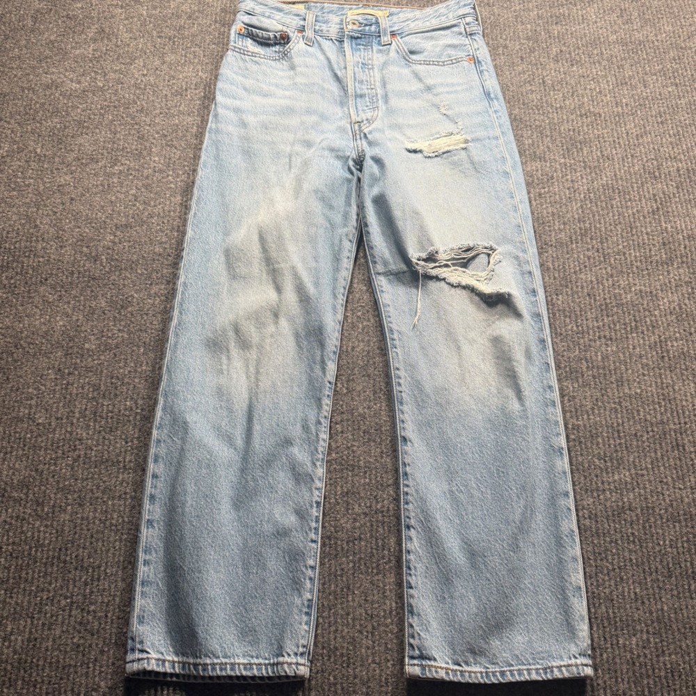 Levi's Ribcage Straight Ankle Jeans Womens 27 Light Wash Blue Distressed Casual
